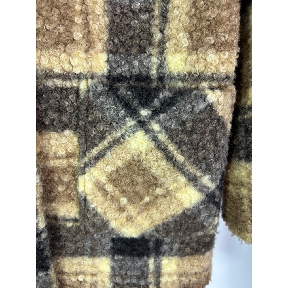 RD Style Plaid Boucle Shacket Jacket Brown Yellow Tan XS Cozy Cabincore - Picture 2 of 8